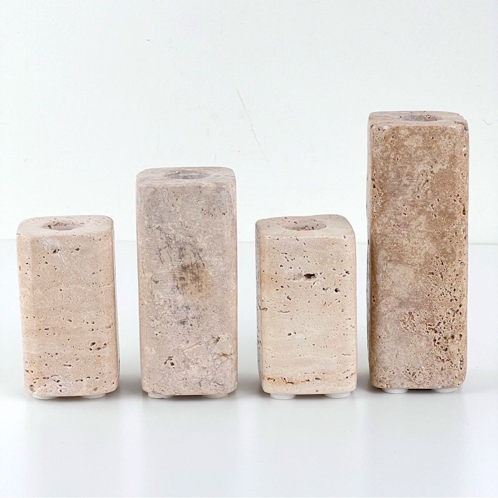 Candle Holders Travertine Stone Set of 4 Taper Pillar Candle